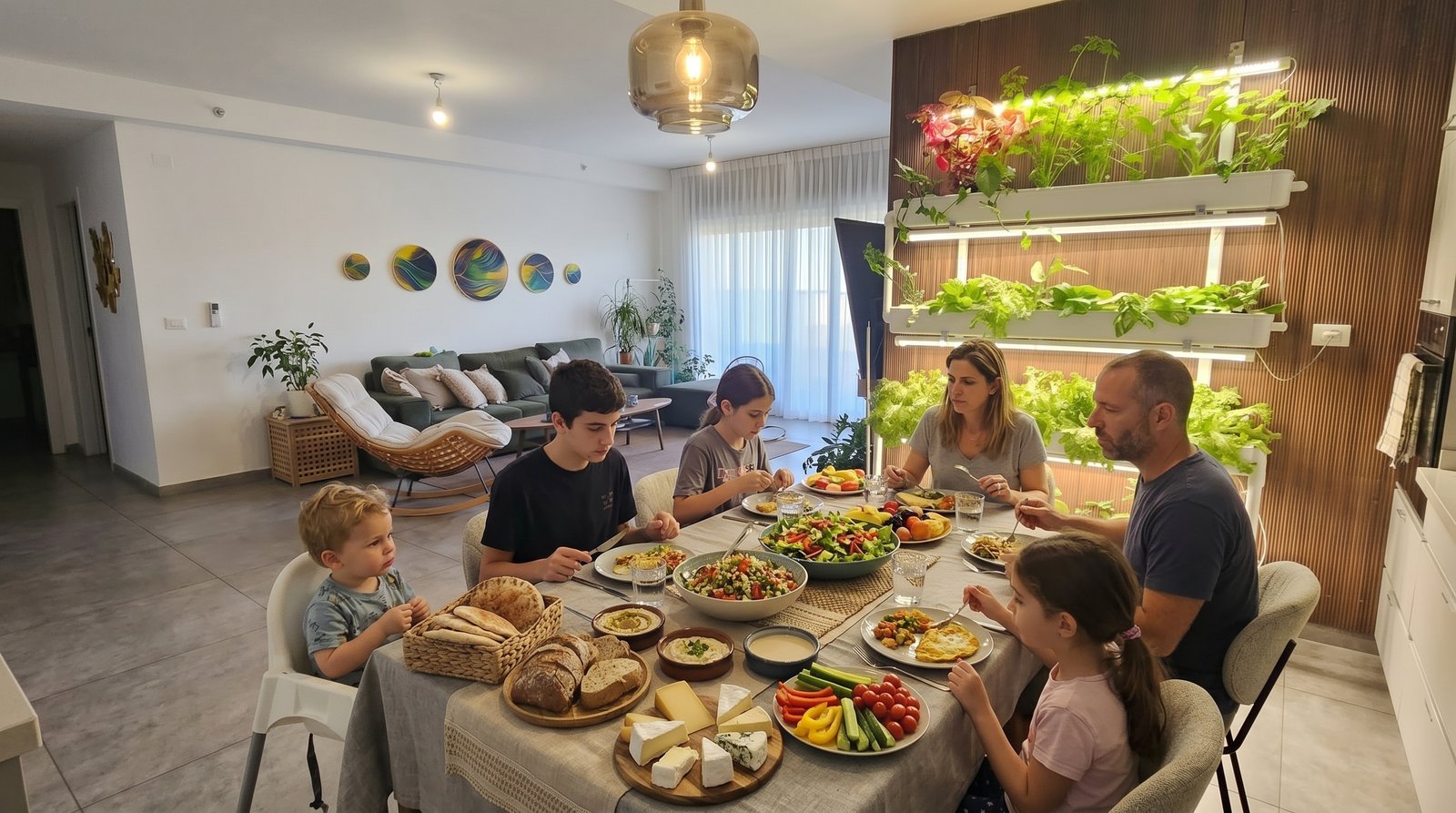 אישה מחזיקה בידיה חסה אדומה שגדלה במערכת ההידרופונית במרפסת